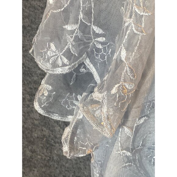 CARAMIA Lace Overlay Dress Blouse Sheer Gray Coquette Floral Women 24W VTG Plus - Picture 6 of 11